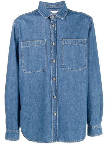 Men's Chambray Teddy Bear Denim Long Sleeve Shirt Blue - MOSCHINO - BALAAN 1