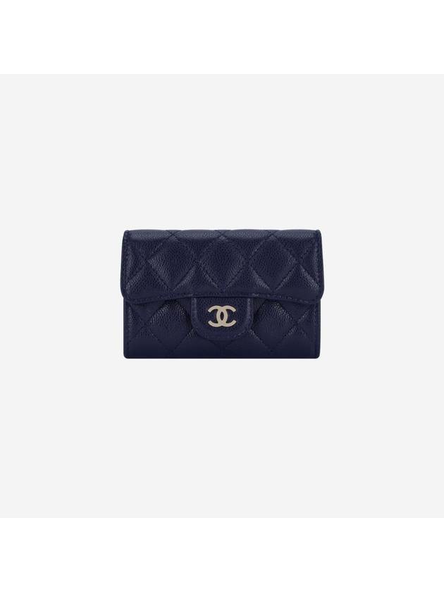 Classic Gold Logo Grained Shiny Calfskin Card Wallet Navy - CHANEL - BALAAN 1