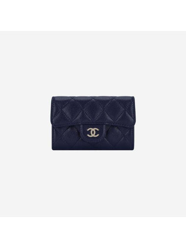 Classic Gold Logo Grained Shiny Calfskin Card Wallet Navy - CHANEL - BALAAN 1