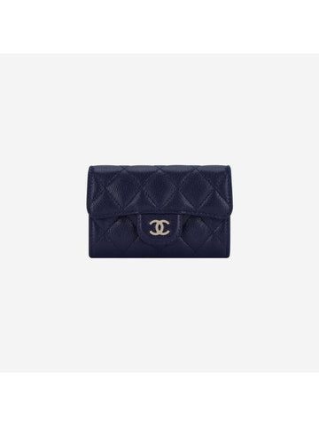 Classic Card Holder Grained Shiny Calfskin Gold Metal Navy Blue - CHANEL - BALAAN 1