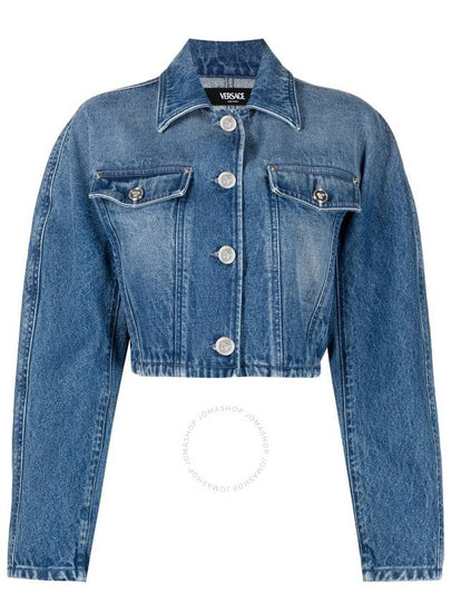 Women's Cropped Denim Jacket Blue - VERSACE - BALAAN 2