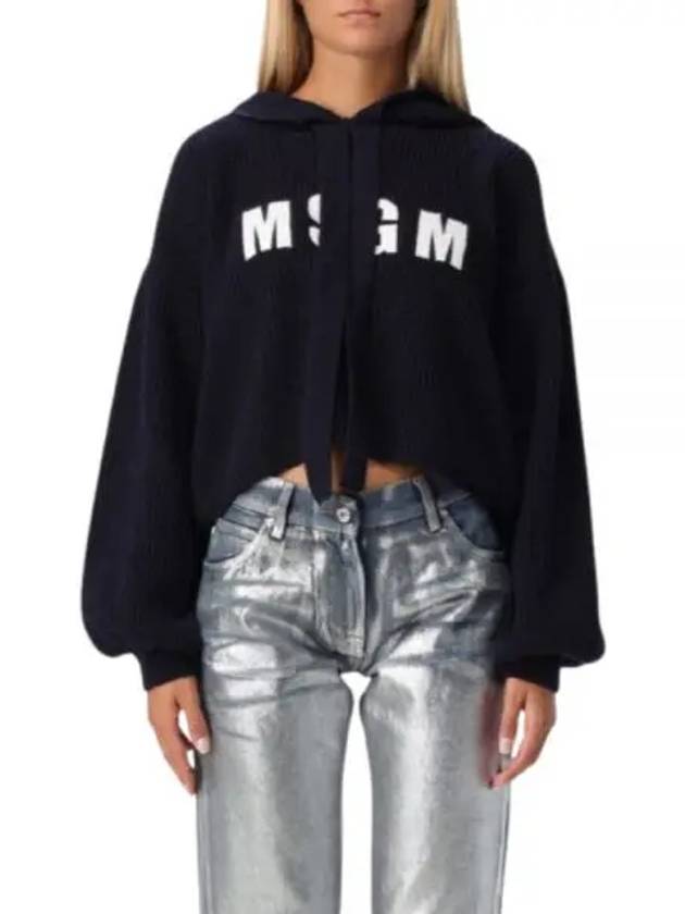 Wool Cashmere Biscuit Hooded Knit Top Navy - MSGM - BALAAN 2