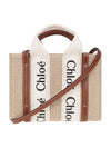 Woody Linen Canvas Calfskin Tote Bag White Brown - CHLOE - BALAAN 4