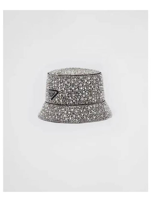 Triangle Logo Crystal Leather Bucket Hat Silver - PRADA - BALAAN 2