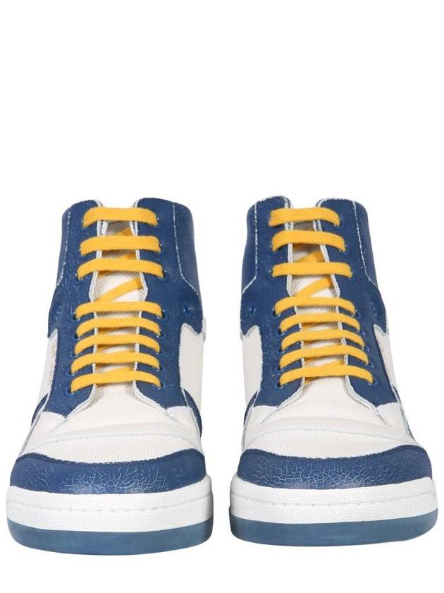 SL24 Perforated Leather Mid Top Sneakers White Blue - SAINT LAURENT - BALAAN 3