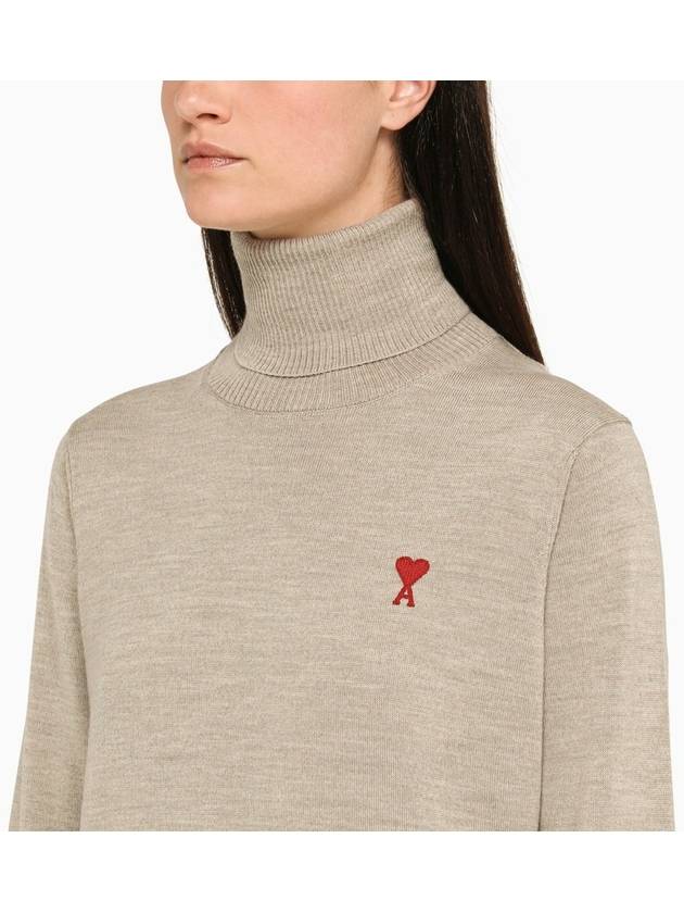 Small Heart Logo Turtleneck Beige - AMI - BALAAN 6