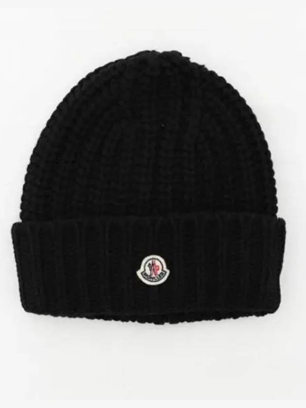 3B00061 M2079 999 Logo Patch Cashmere Wool Beanie 993750 - MONCLER - BALAAN 1