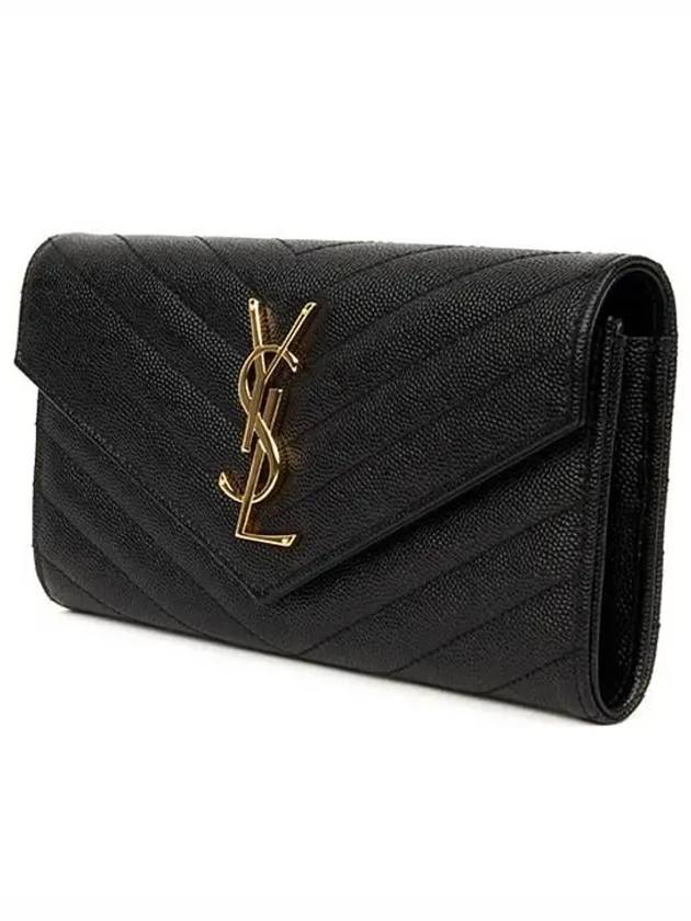 Matelasse Monogram Quilted Leather Flap Long Wallet Black - SAINT LAURENT - BALAAN 4