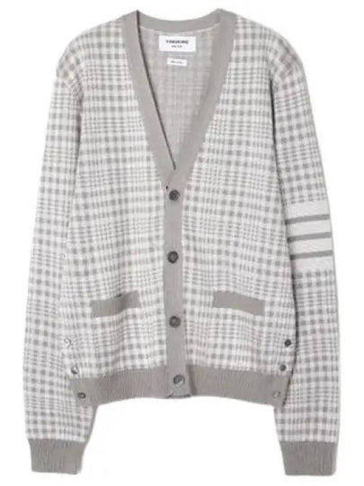 Check Jacquard V-Neck Cardigan Grey - THOM BROWNE - BALAAN 2