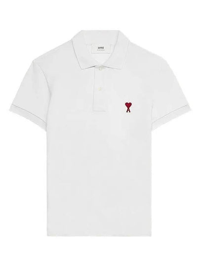 Heart Logo Polo Shirt White - AMI - BALAAN 2