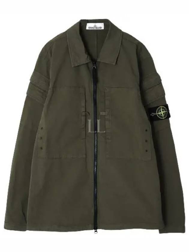 Stretch Cotton Gabardine Over Long Sleeve Shirt Green - STONE ISLAND - BALAAN 2