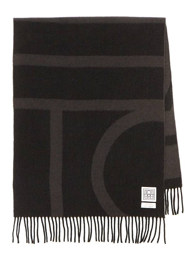 Intarsia Monogram Wool Muffler Black - TOTEME - BALAAN 2