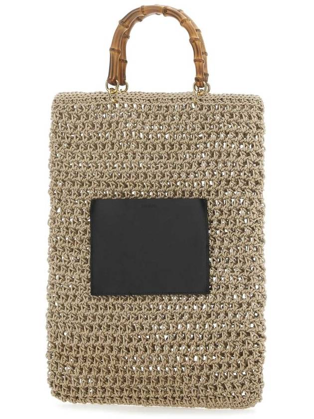 Woven Bamboo Handle Medium Cotton Tote Bag Beige - JIL SANDER - BALAAN 3