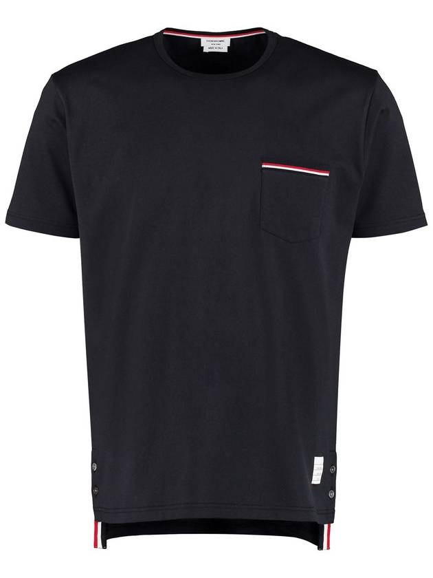 Men's Medium Weight Jersey Tipped Pocket Crewneck Short Short Sleeve T-Shirt Navy - THOM BROWNE - BALAAN 3