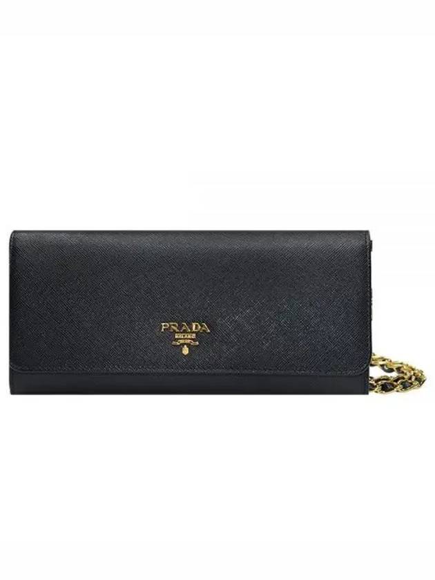 Saffiano Metal Chain Clutch Bag Black - PRADA - BALAAN 2