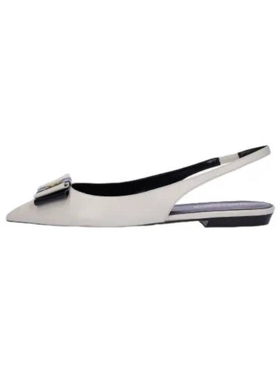 Bow Metal Logo Leather Slingback Flats Pearl - SAINT LAURENT - BALAAN 2