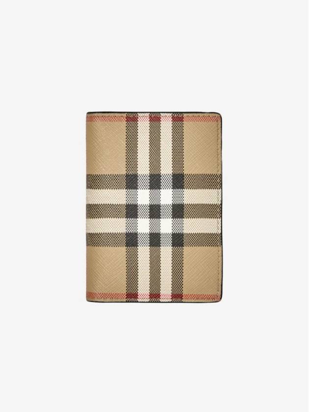 Vintage Check Pattern Non-Fold Leather Card Wallet Archive Beige - BURBERRY - BALAAN 6