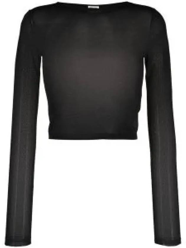 Women's Cropped Long Sleeve T-Shirt Black - SAINT LAURENT - BALAAN 2