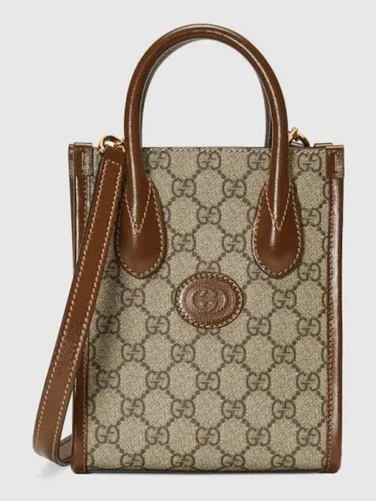 Mini Tote Bag with Interlocking G Beige Ebony Brown - GUCCI - BALAAN 2