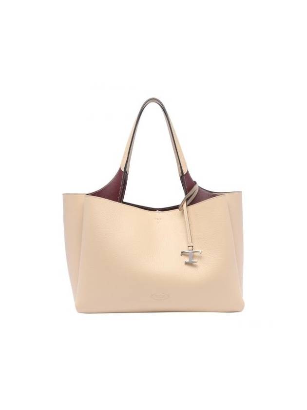 Logo Leather Medium Tote Bag Beige - TOD'S - BALAAN 1