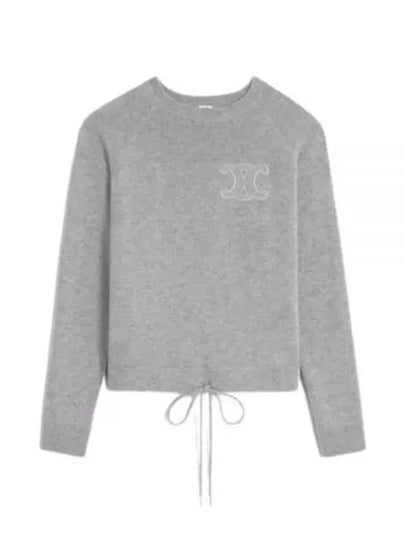 Triomphe Patch Crew Neck Wool Cashmere Knit Top Grey - CELINE - BALAAN 2