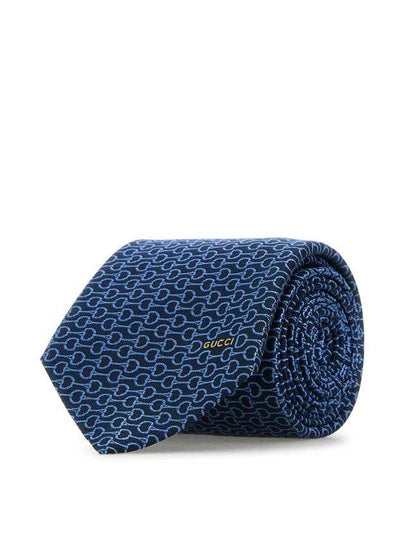 Horsebit Silk Jacquard Neck Tie Blue - GUCCI - BALAAN 2