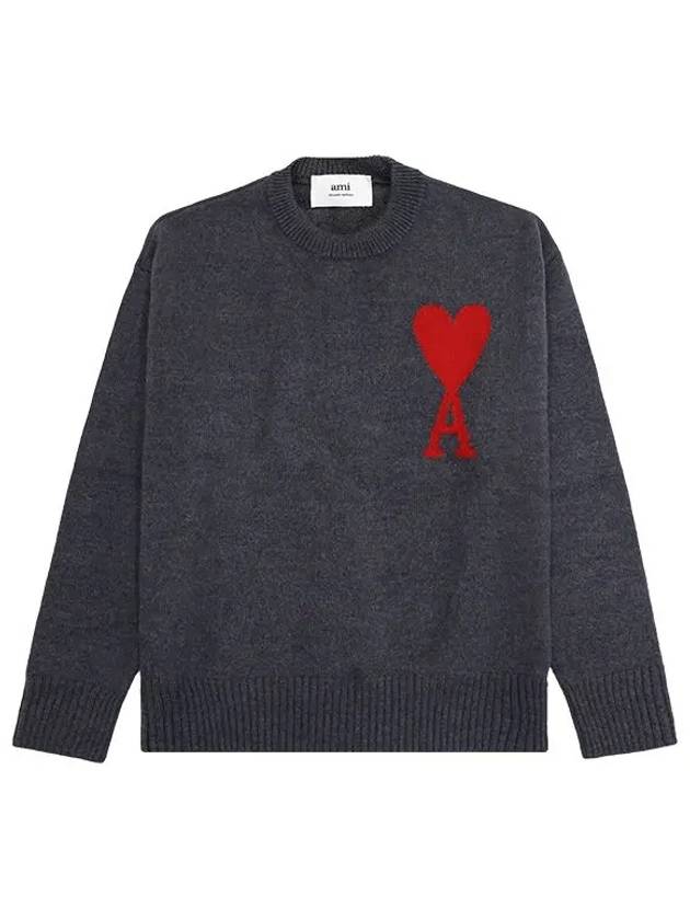 Big Heart Logo Wool Knit Top Grey - AMI - BALAAN 2