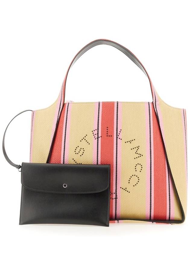 Logo Stripe Raffia Tote Bag Red - STELLA MCCARTNEY - BALAAN 4