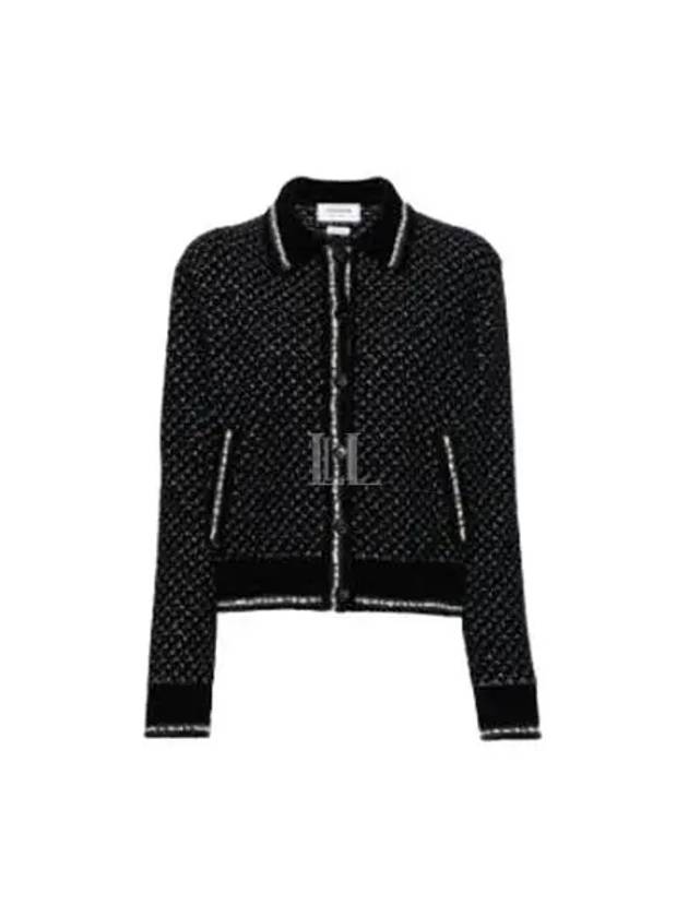 Spread Collar Tweed Virgin Wool Bomber Jacket Black - THOM BROWNE - BALAAN 2