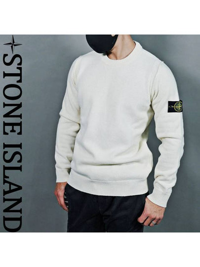 Wappen Patch Crew Neck Wool Knit Top White - STONE ISLAND - BALAAN 2