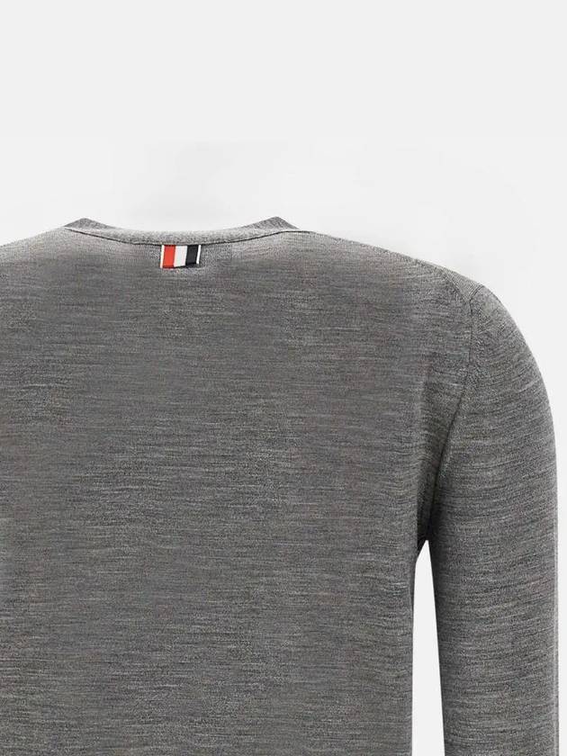 Sustainable Fine Merino Wool 4-Bar Relaxed Fit V-Neck Cardigan Medium Grey - THOM BROWNE - BALAAN 6