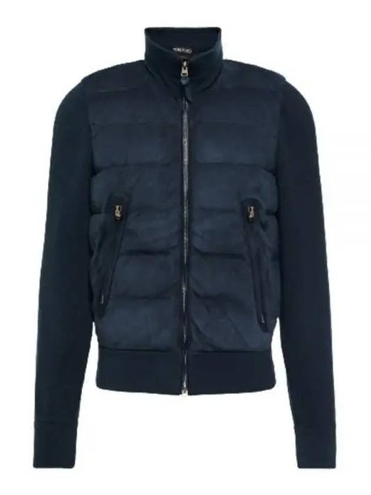 Down Suede Front Zip Though Jacket Ink Blue - TOM FORD - BALAAN 2