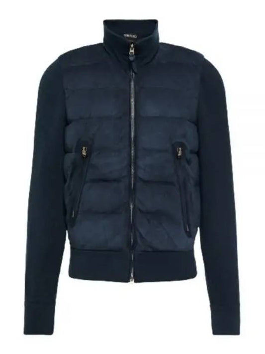 Front Zip  Down Suede Jacket Ink Blue - TOM FORD - BALAAN 2