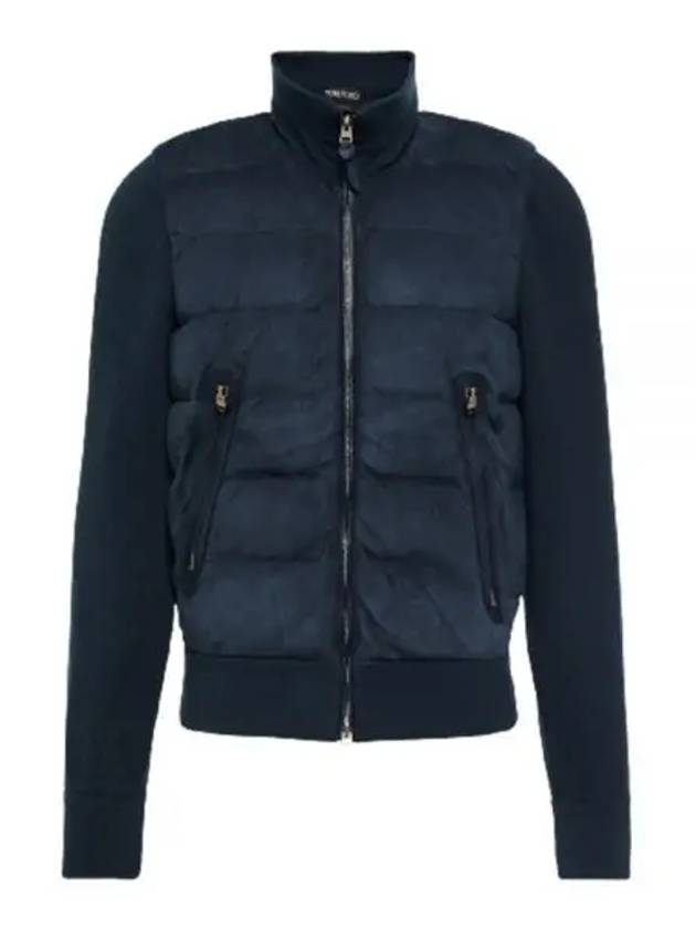 Front Zip  Down Suede Jacket Ink Blue - TOM FORD - BALAAN 2