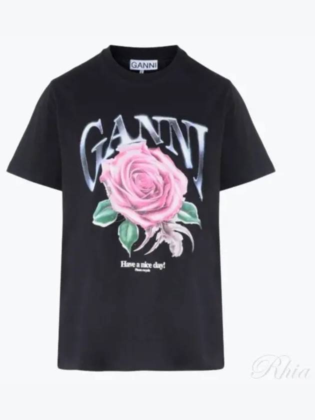 Basic Rose Relax Jersey Short Sleeve T-Shirt Black - GANNI - BALAAN 2