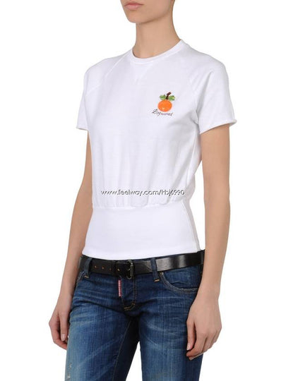 Women's Orange Wappen Wide Lip Band Short Sleeve TShirt 72GP0300 - DSQUARED2 - BALAAN 2