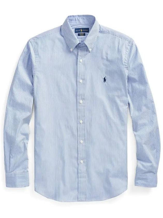 Embroidered Logo Striped Long Sleeves Shirt Blue - POLO RALPH LAUREN - BALAAN 2