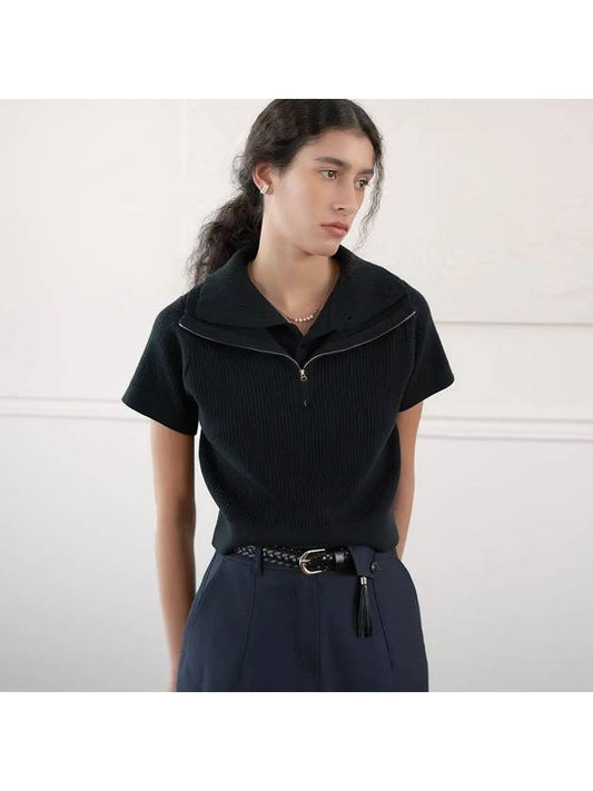Layered zip-up polo knit black - NOIRER FOR WOMEN - BALAAN 2