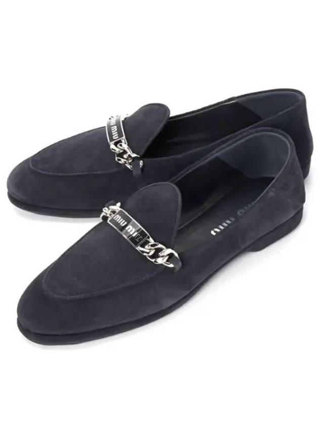 Women's Suede Loafers Navy - MIU MIU - BALAAN 2