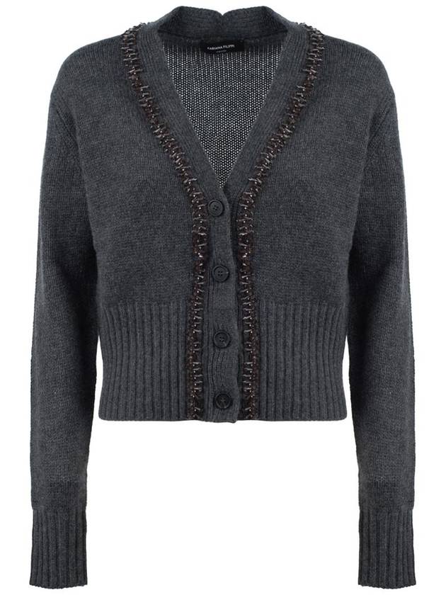 Fabiana Filippi Gray Cashmere Cardigan With Gemstone Embroidery - FABIANA FILIPPI - BALAAN 1