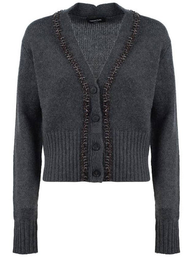 Fabiana Filippi Gray Cashmere Cardigan With Gemstone Embroidery - FABIANA FILIPPI - BALAAN 1