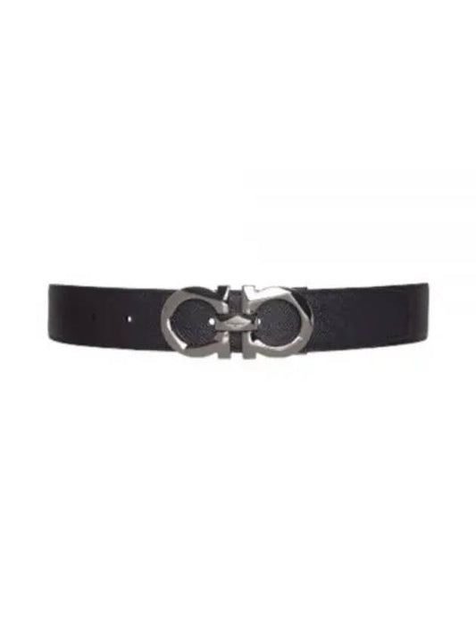 Silver Gancini Reversible Leather Belt Black - SALVATORE FERRAGAMO - BALAAN 2