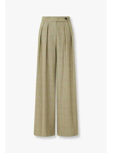 Women s Check Pattern Wide Pants Melange Yellow Green - DRIES VAN NOTEN - BALAAN 1