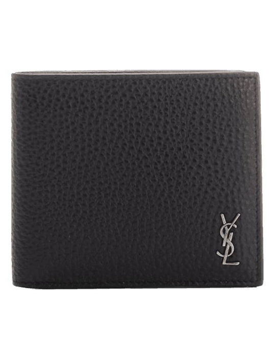 Tiny Cassandre East West Leather Half Wallet Black - SAINT LAURENT - BALAAN 1