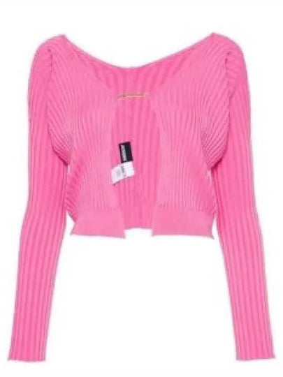 La Maille Pralu Longue Micro Charm Logo Cardigan Pink - JACQUEMUS - BALAAN 2