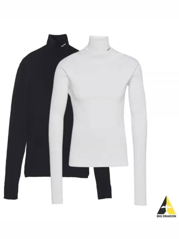 Turtleneck logo knit black white UMR524 11I0 - PRADA - BALAAN 1