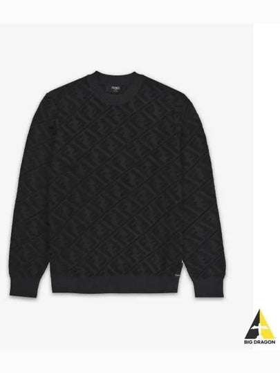 Men's Regular Fit Crew Neck Wool Knit Top Black Grey - FENDI - BALAAN 2