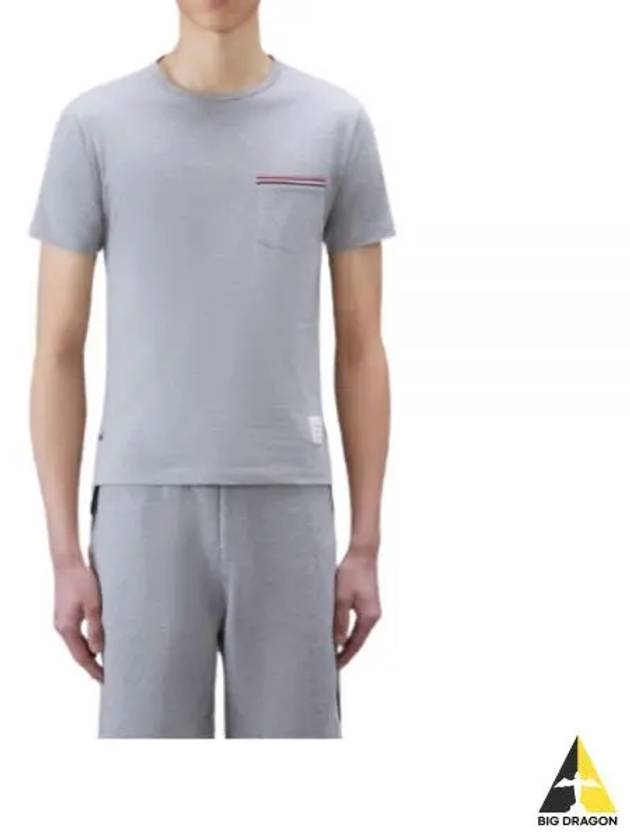 Men's Medium Weight Jersey Tipped Pocket Crewneck Short Sleeve T-Shirt Light Grey - THOM BROWNE - BALAAN 2