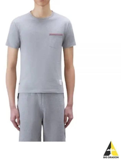 Men's Medium Weight Jersey Tipped Pocket Crewneck Short Sleeve T-Shirt Light Grey - THOM BROWNE - BALAAN 2