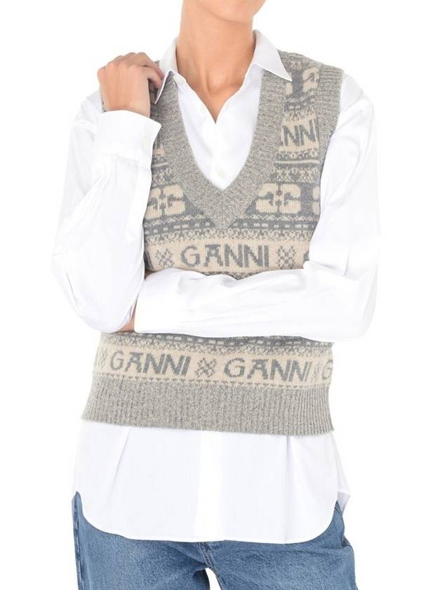 Multi Logo Striped Knit Vest Grey - GANNI - BALAAN 2